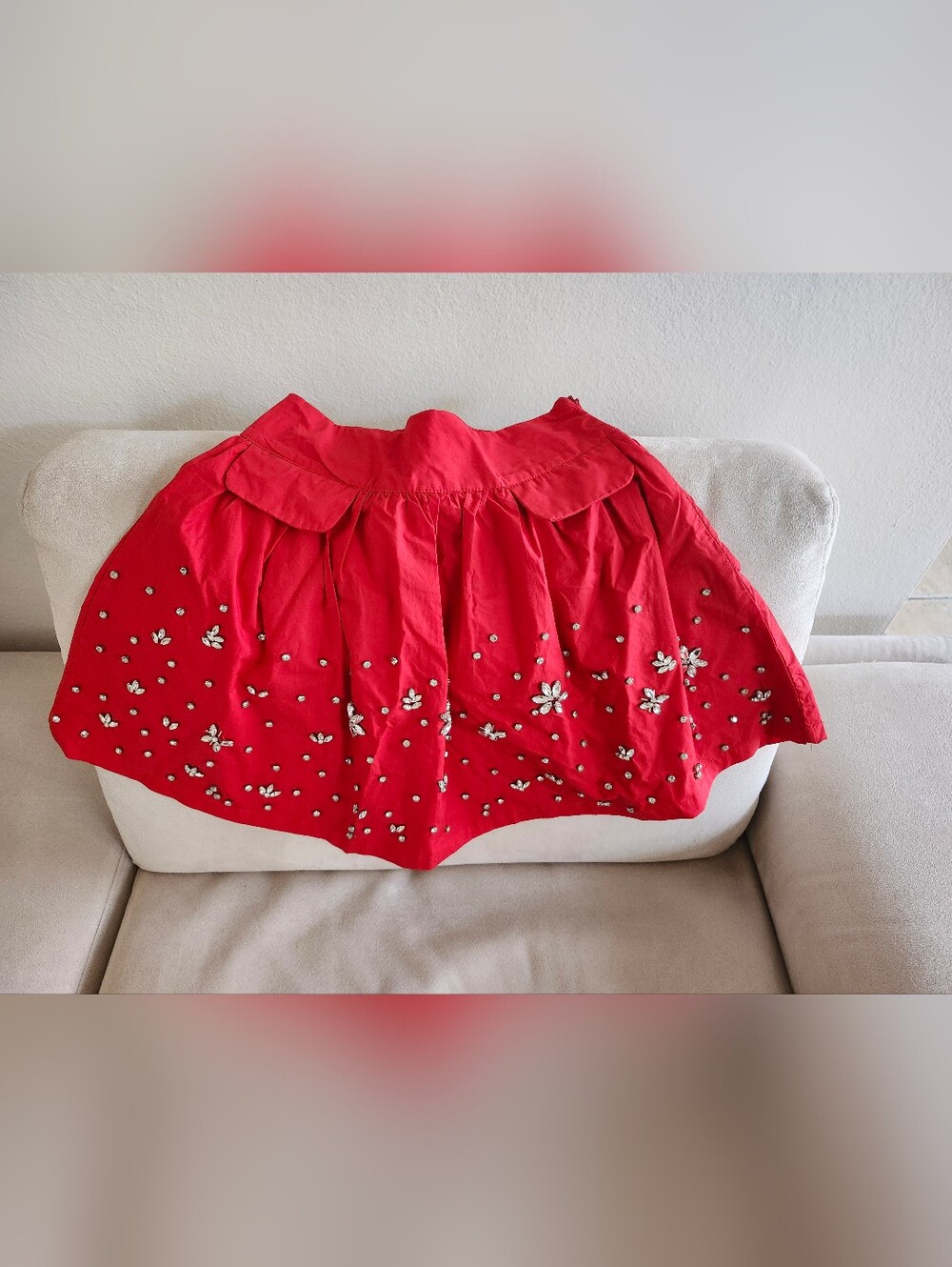 Red Embellished A-Line Skirt - Women's